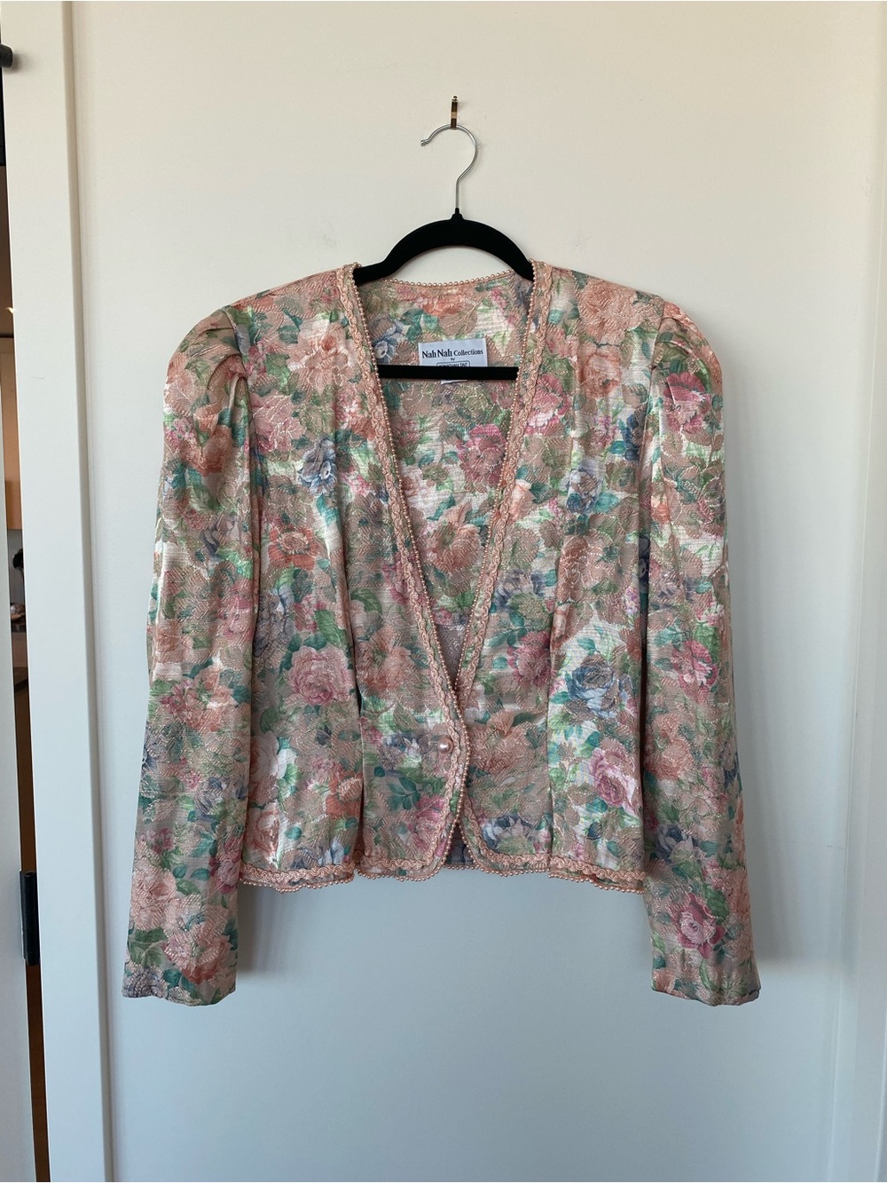 Vintage Nah Nah Collections Floral Brocade Jacket in Pink and Green, Medium